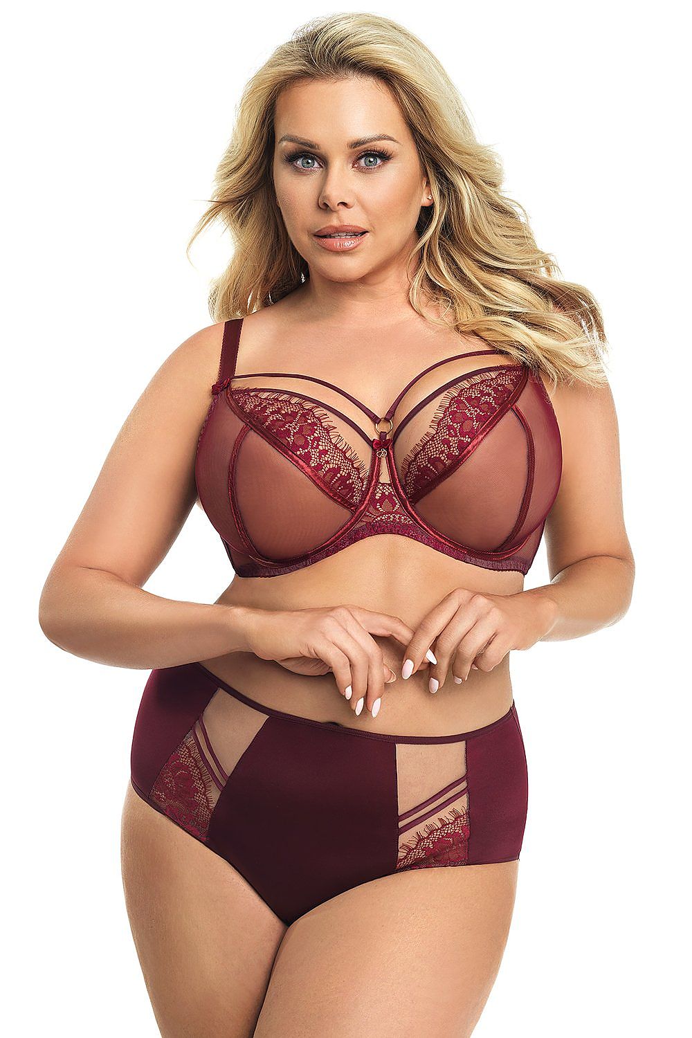 “Paradise K496 bra in burgundy with soft underwire cups and decorative lace strap”