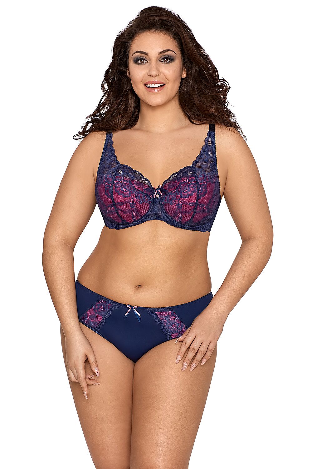 Plus-size satin microfiber panties L–6XL – front view with lace detailing