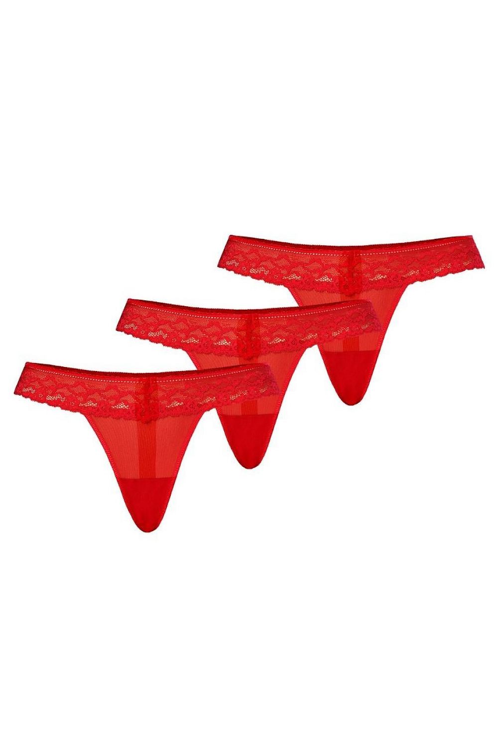 Plus size red lace thongs 3-pack L–6XL – front view with mesh and lace.