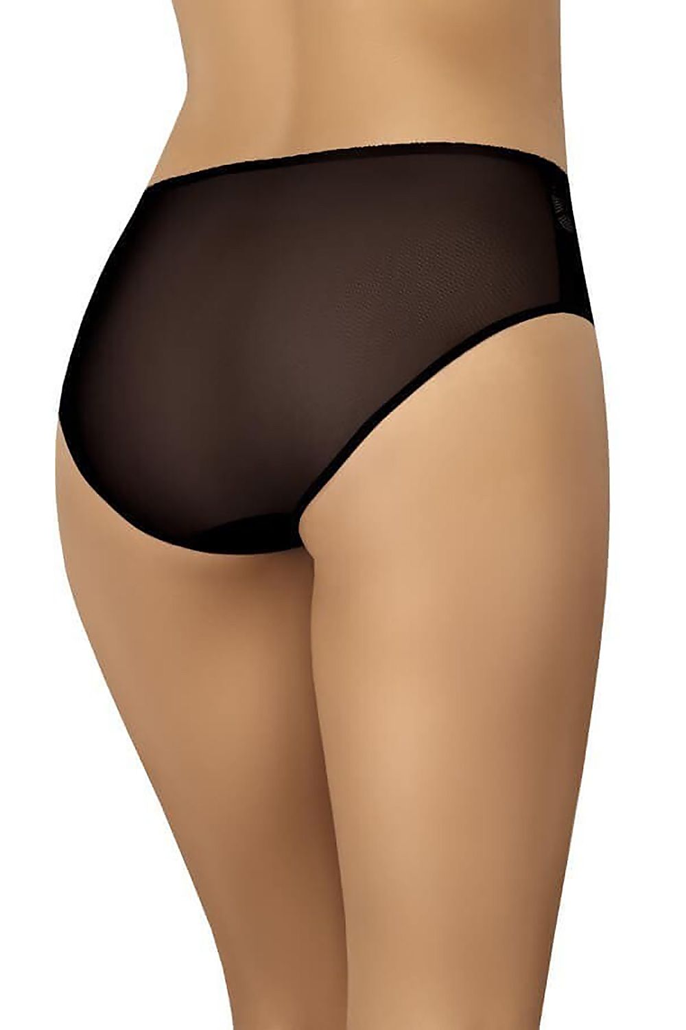 Comfortable plus size black mesh panties – back view emphasizing flattering coverage and sexy reveal.