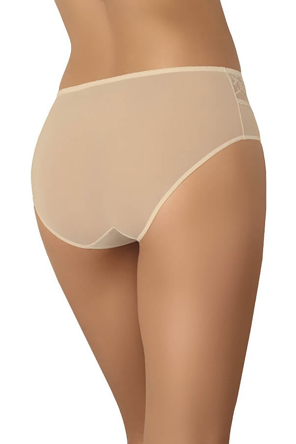 Comfortable plus size beige mesh panties – back view emphasizing high-waist and buttocks coverage.