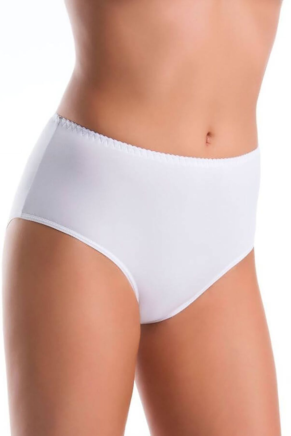 Set of 3 plus size white high-waisted cotton panties L–6XL – front view.