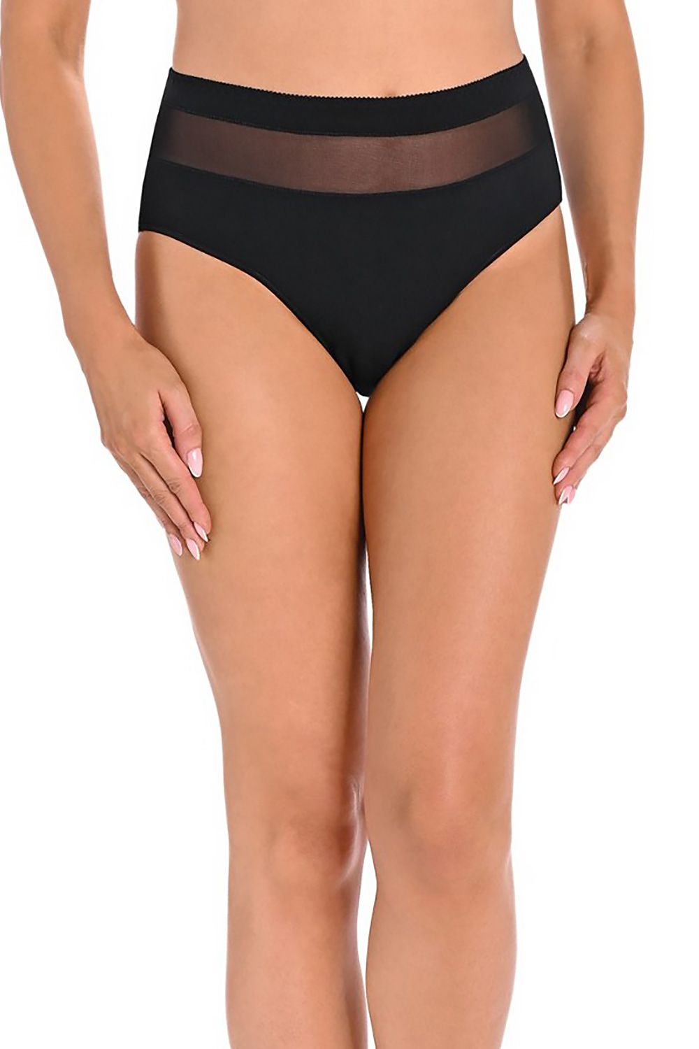 high-waisted black cotton panties tri-pack with delicate mesh