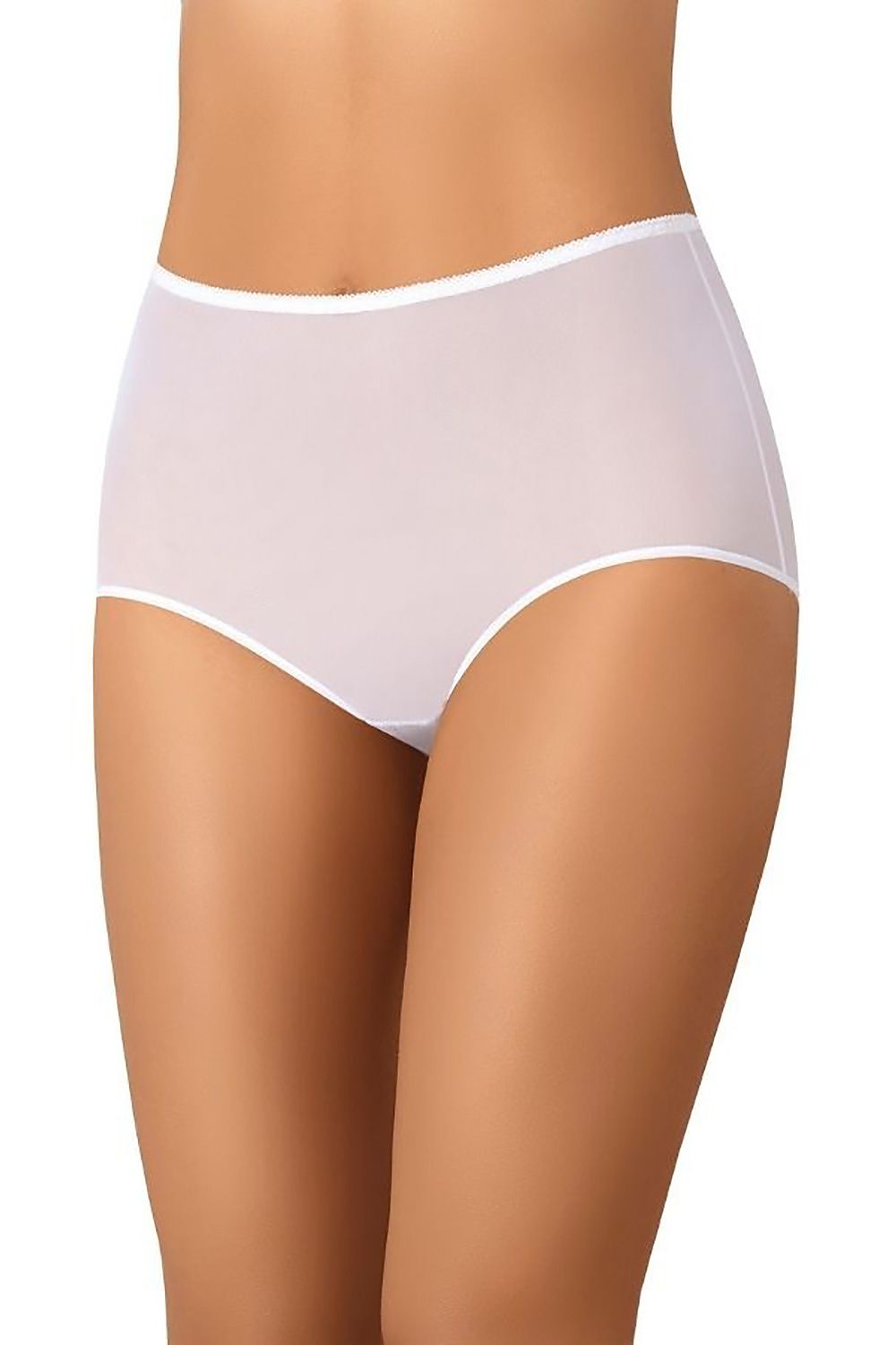 Women’s elegant high-waisted white mesh panties – back view, full coverage.