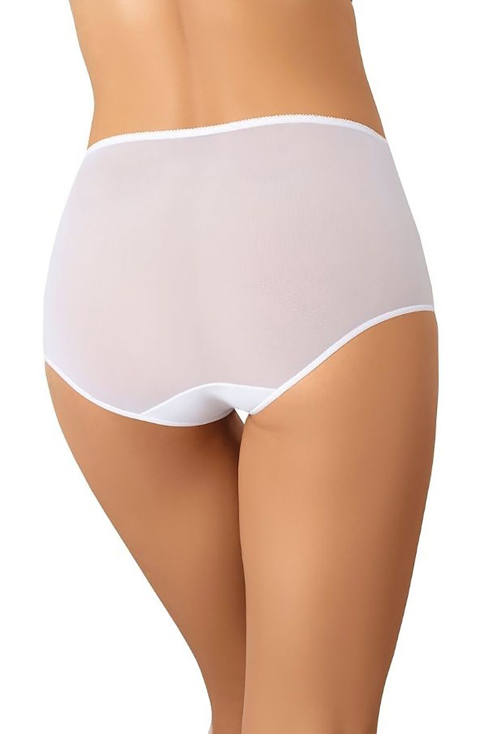 Comfortable plus size white mesh panties with cotton-lined gusset – side detail view.