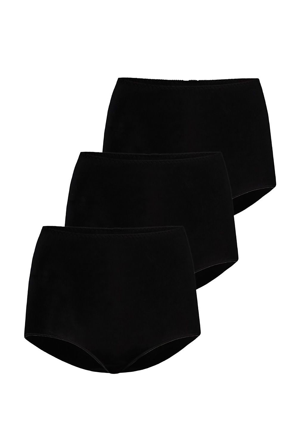 Set of 3 plus size black high-waisted bamboo fiber panties L–6XL – front view.