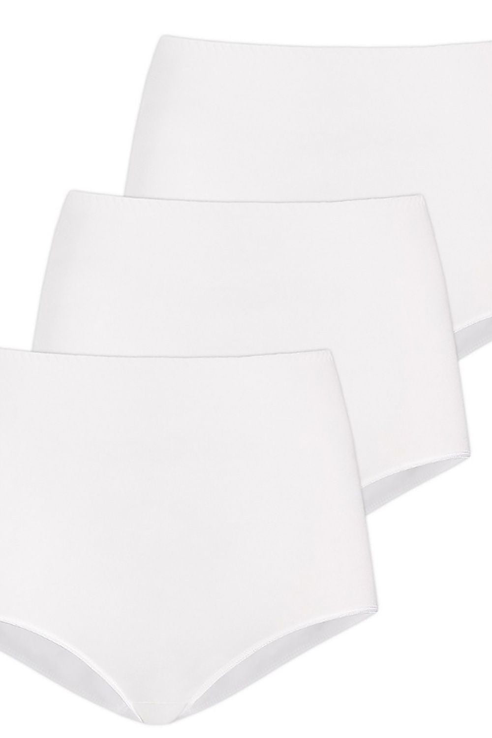 Set of 3 plus size white high-waisted bamboo fiber panties L–6XL – front view.