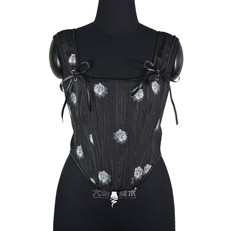 Plus Size Rose Print Herringbone Corset – Sexy Body Shaper for Curvy Women