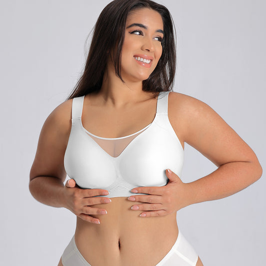 Plus size seamless gel-padded bra providing full coverage and comfort