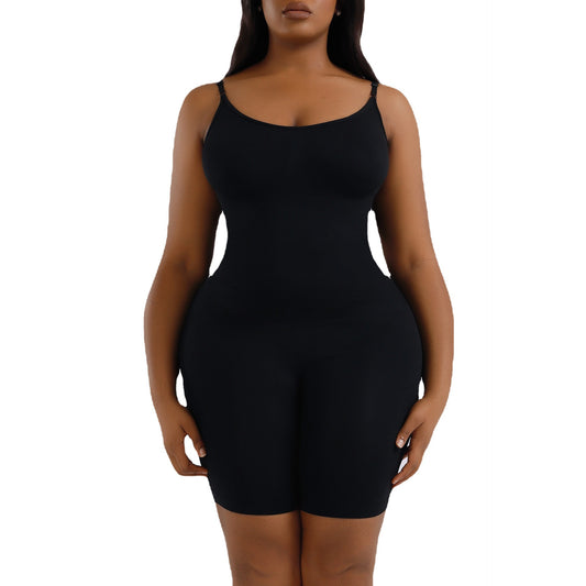 Plus size woman wearing hip-lifting bodysuit underwear