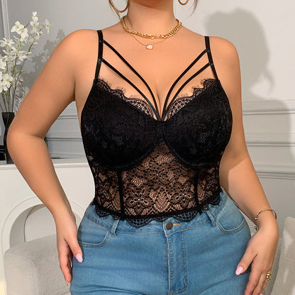 Plus Size Lace Fishbone Corset with Suspenders – Sexy Bustier Vest