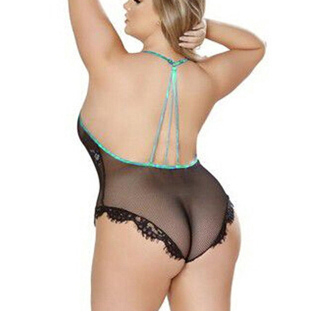 Midnight Allure Plus Size Halter Lace Mesh One-Piece – Sexy See-Through Lingerie
