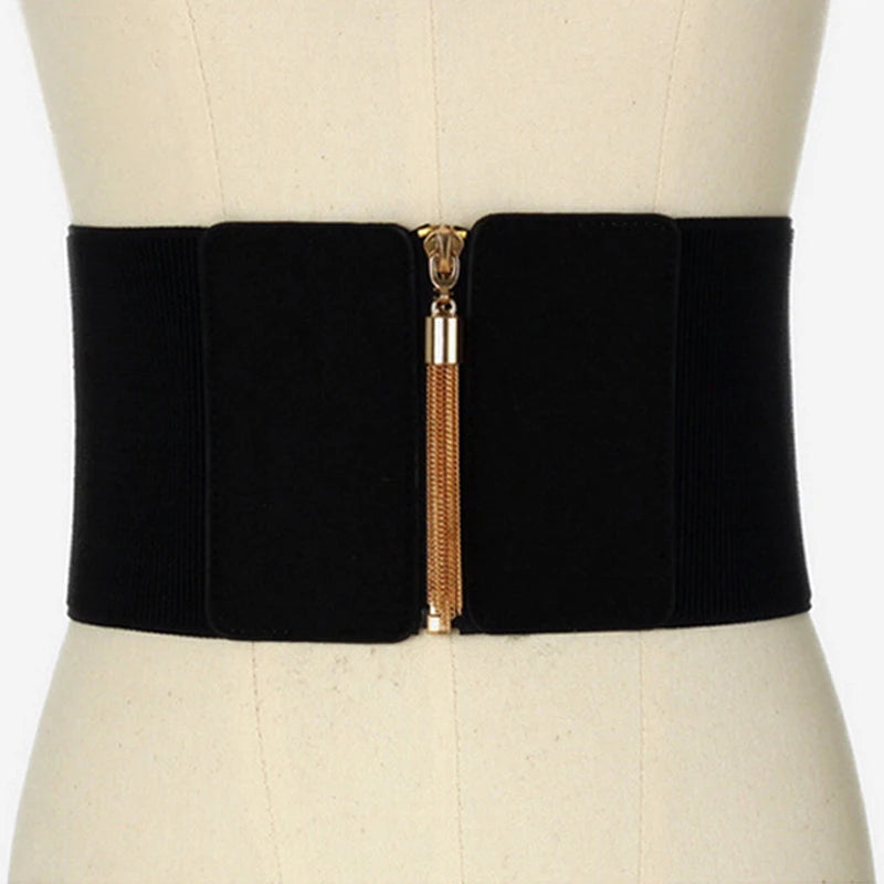 Plus Size Wide Corset Belt for Women – Designer Elastic Waistband, High-Quality Gold Cummerbund