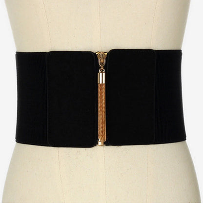 Plus Size Wide Corset Belt for Women – Designer Elastic Waistband, High-Quality Gold Cummerbund