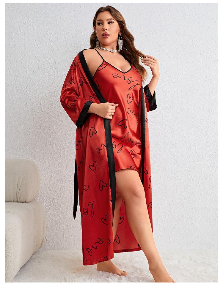 Love Print Sling Nightgown Set – Casual, Loose, Two-Piece Homewear for Women