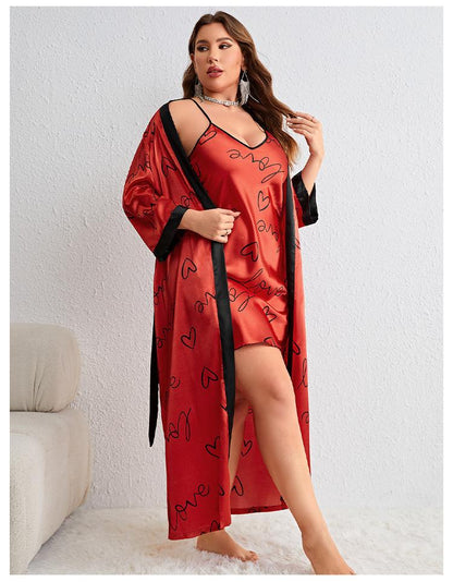 Love Print Sling Nightgown Set – Casual, Loose, Two-Piece Homewear for Women