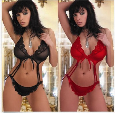 Red and black "Transparent hollow-out one-piece jumpsuit underwear for women"