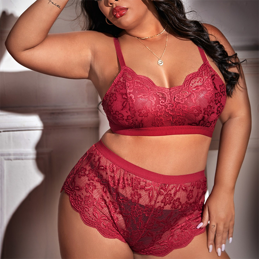 Plus Size Sexy Lingerie – Lace Cutout See-Through Seduction Suit for Curvy Women
