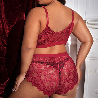 Plus Size Sexy Lingerie – Lace Cutout See-Through Seduction Suit for Curvy Women