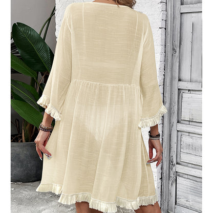 Women Clothing Holiday Neckline Lace Decorative Beach Blouse Holiday Sun Protection Loose Blouse Crochet hook