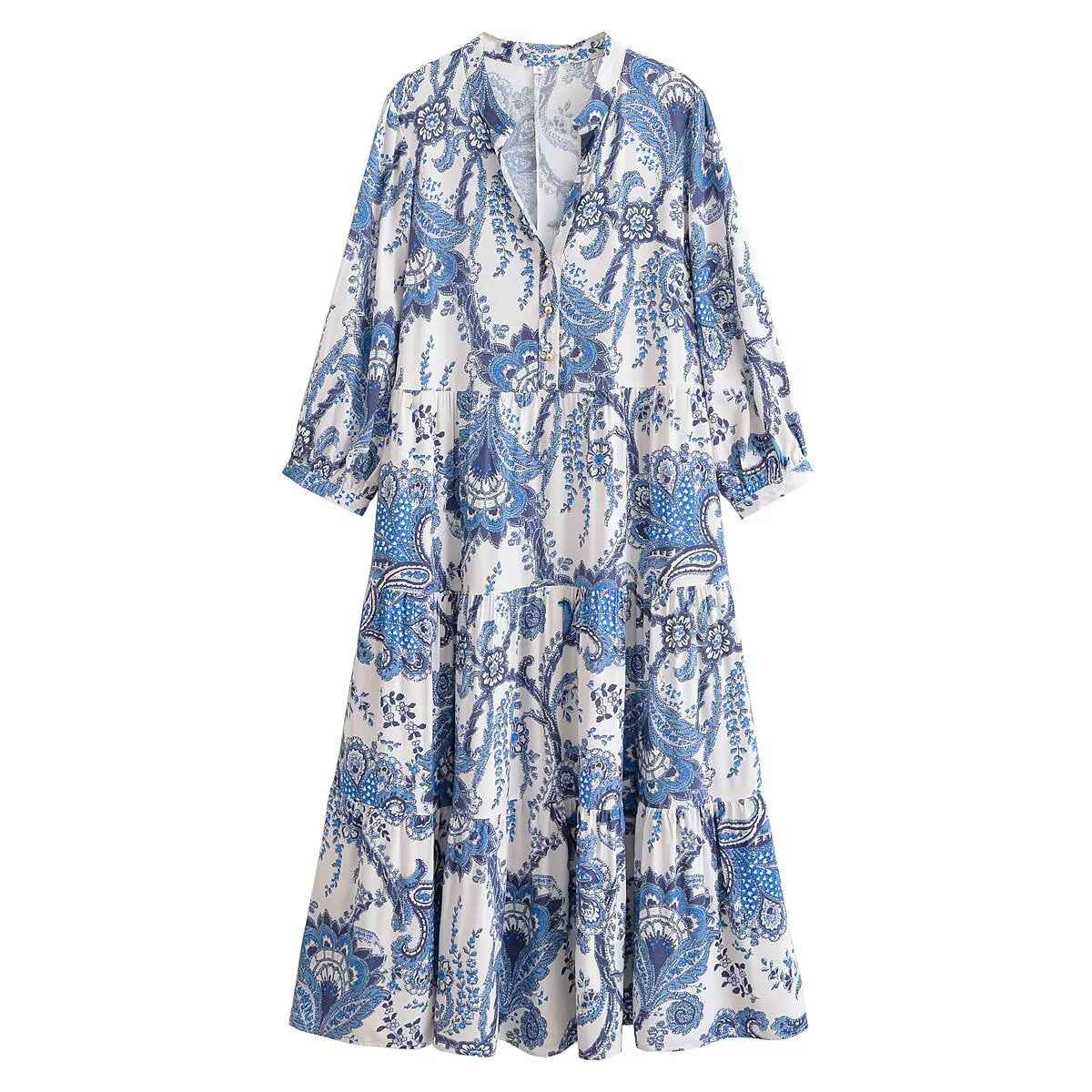 Rayon Printed Beach Bohemian Casual Loose Dress Summer Elegant Midi Dress