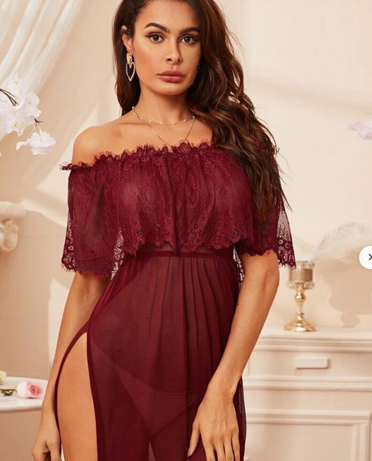 Plus Size Off Shoulder Nightgown - Sexy Lingerie Sleepwear for Curvy Women