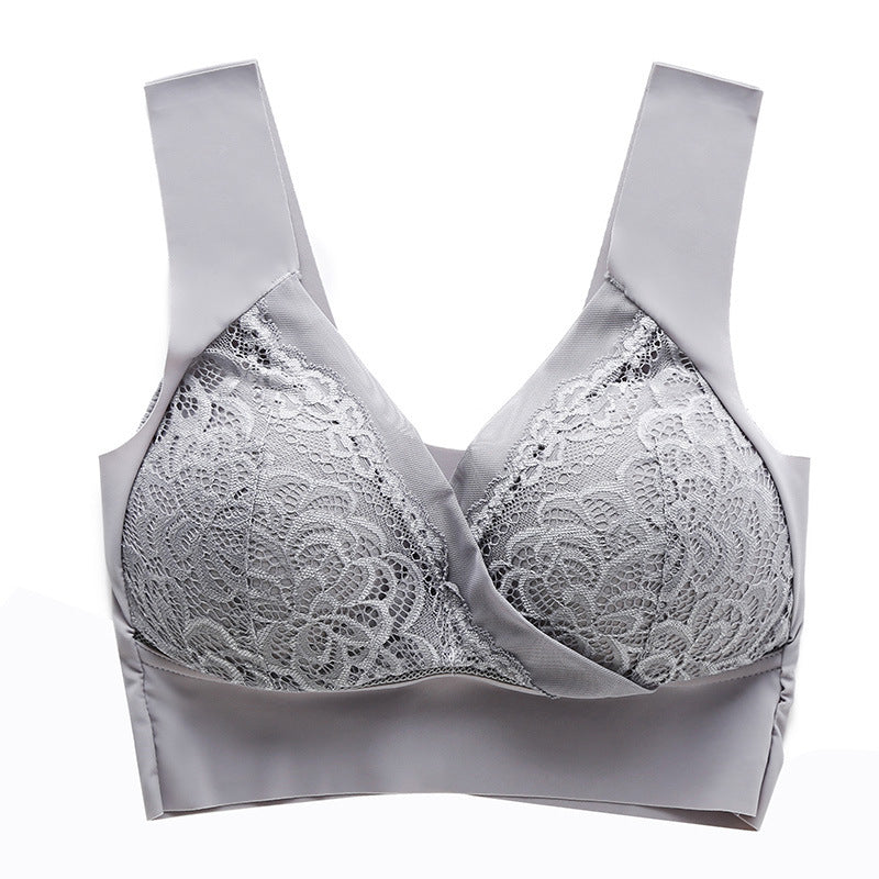 “Plus size seamless backless cupless lace bra front view”