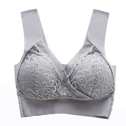 “Plus size seamless backless cupless lace bra front view”
