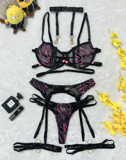 Zebra print halter lingerie set for seductive plus size curves