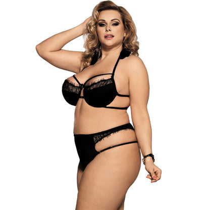 Close-up of sheer floral lace underwire bra for curvy women