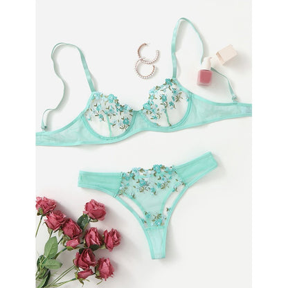 Model wearing the Sweet Sexy Low Waist Lace Mesh Lingerie Set.