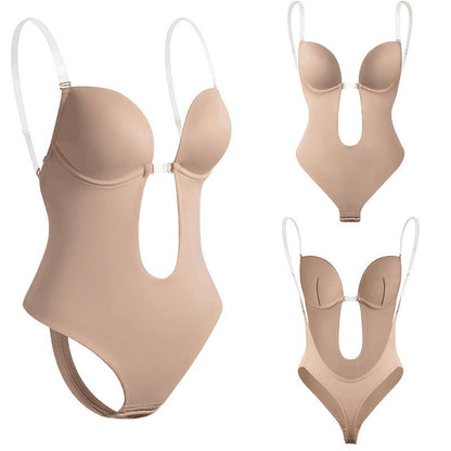 Plus Size Hanging Strap Jumpsuit Bra – Invisible Shoulder Strap, Steel Ring Gathered, Backless Deep V Corset Underwear