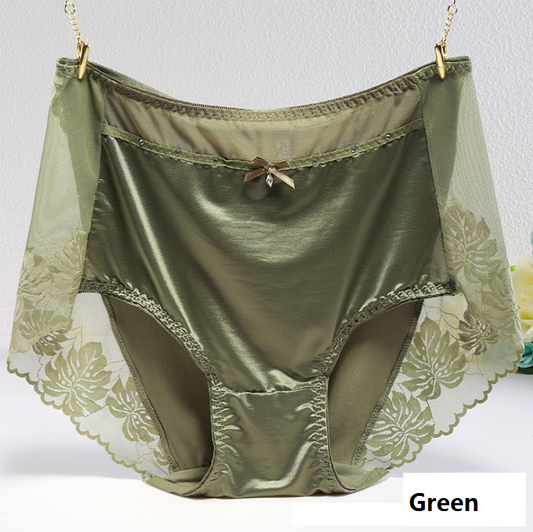 Plus size high waist transparent lace cotton panties front view