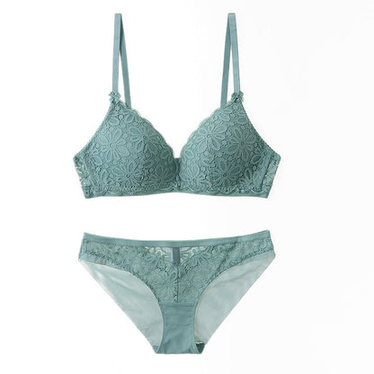 “Close-up of breathable thin cotton and lace detailing on women’s bra set”