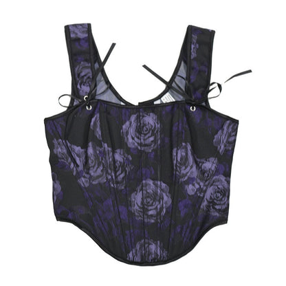 Plus size woman wearing rose print herringbone corset body shaper front view