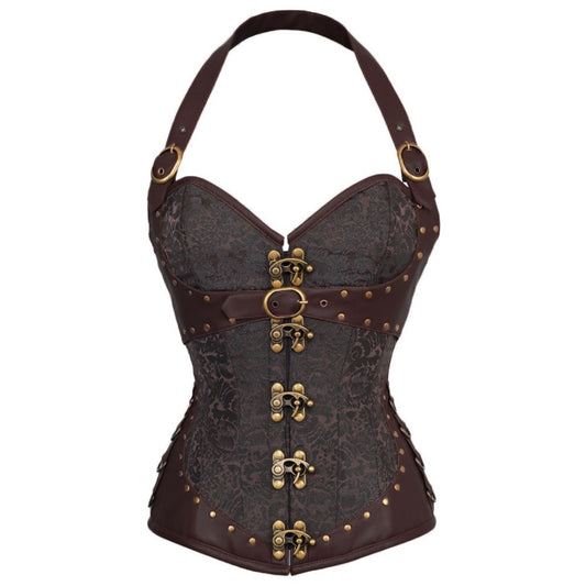 Plus size luxury leather gothic corset bustier with waist-cinching boning