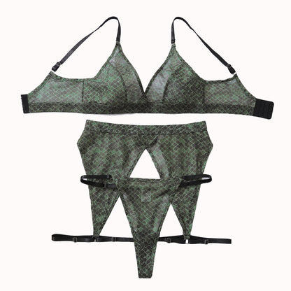 curvy woman wearing sexy snake print lingerie