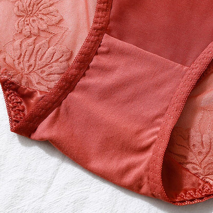 Back view of large size lace cotton briefs on curvy model