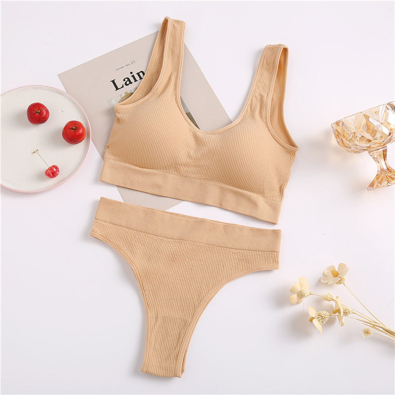 Matching seamless panties and bra in nude color