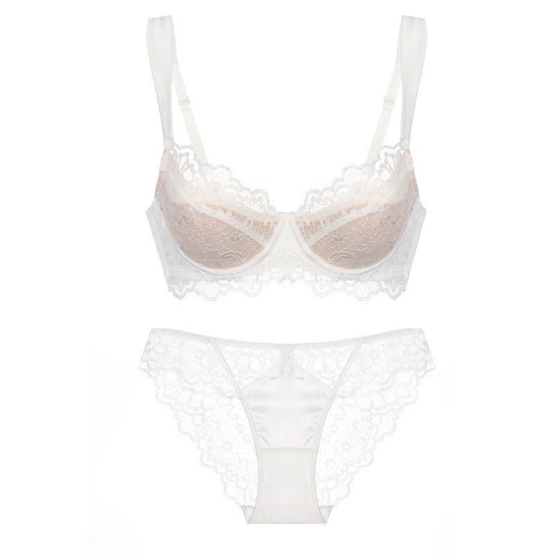 Plus size eyelash lace minimizer bra and panty set for large chest