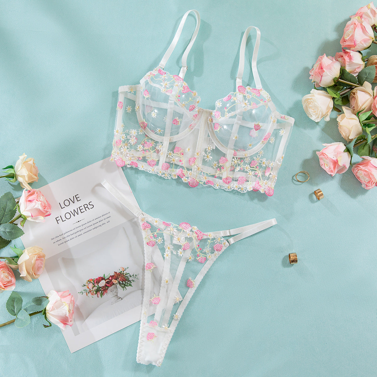 Full view of the matching thong with hollow-out design.