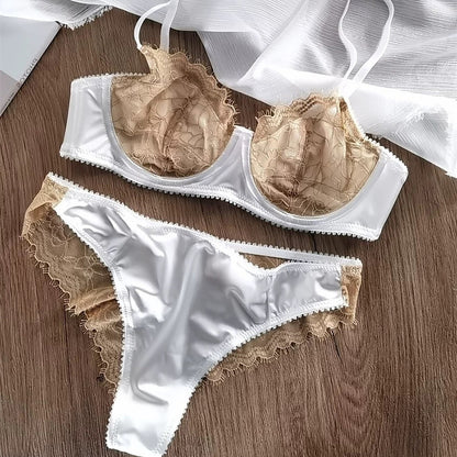 Sexy thin steel ring bra lingerie set in French lace design”