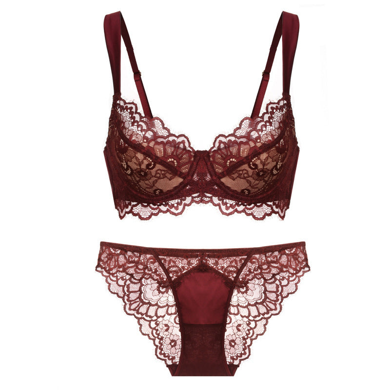 Curvy model wearing breathable lace bra set for bust support