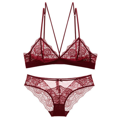 Plus size model wearing adjustable 3/4 cup push-up bra and matching panties