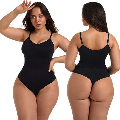 Plus Size Seamless Shapewear – Waist Cinching, Hip Lifting Thong & Triangle Pants Corset with Suspender