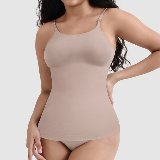 Plus size model wearing strapless bust compression shapewear