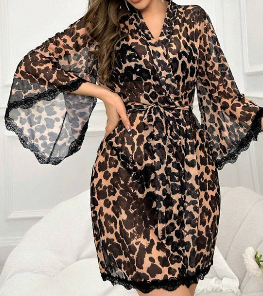“Sexy leopard print lingerie robe set for intimate moments”