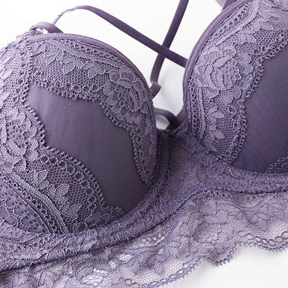 Close-up of thick cotton padded bra with lace details