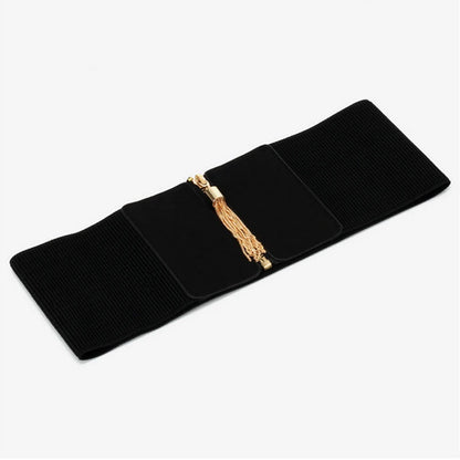 Plus Size Wide Corset Belt for Women – Designer Elastic Waistband, High-Quality Gold Cummerbund