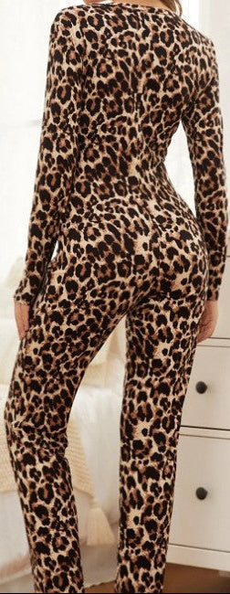 “Sexy leopard print long sleeve bodysuit lingerie set for women”